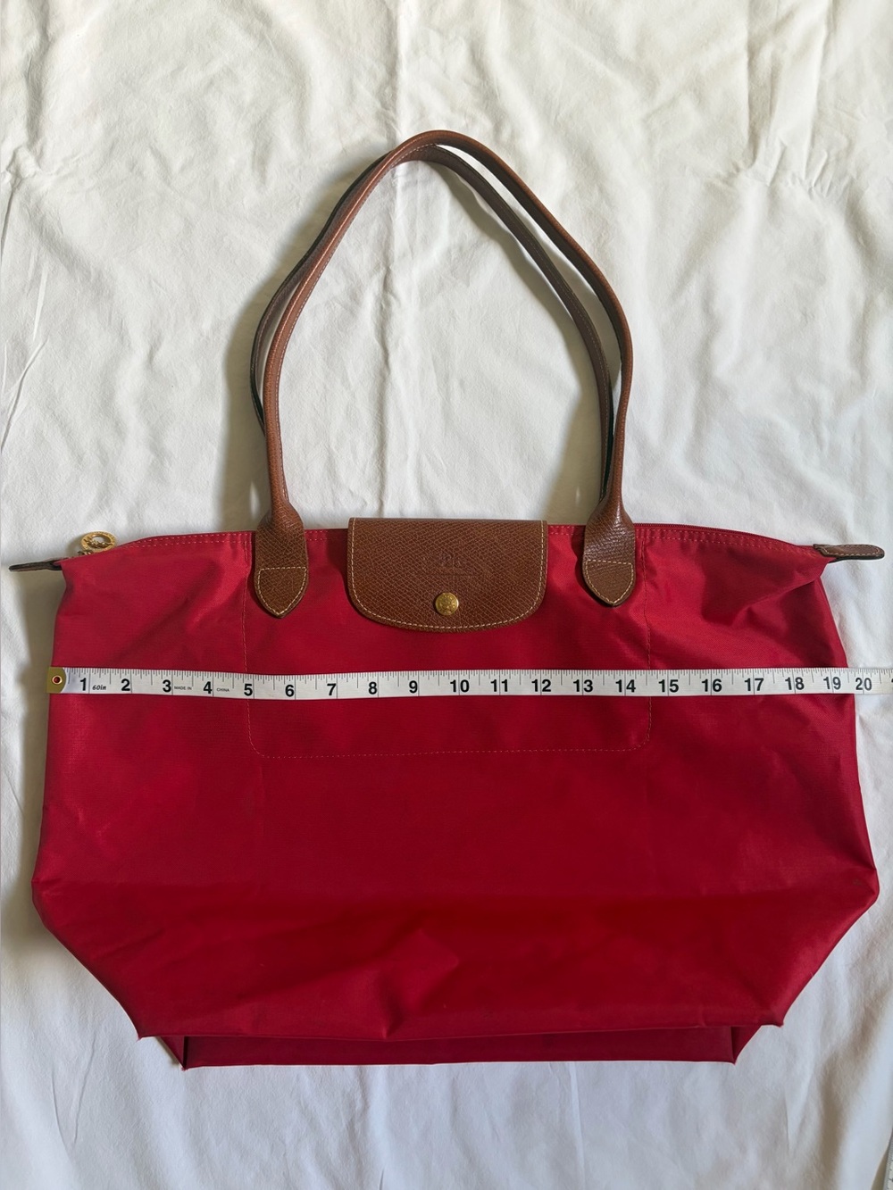 Longchamp Red Large Le Pliage Nylon Shoulder Tote - Picture 13 of 16